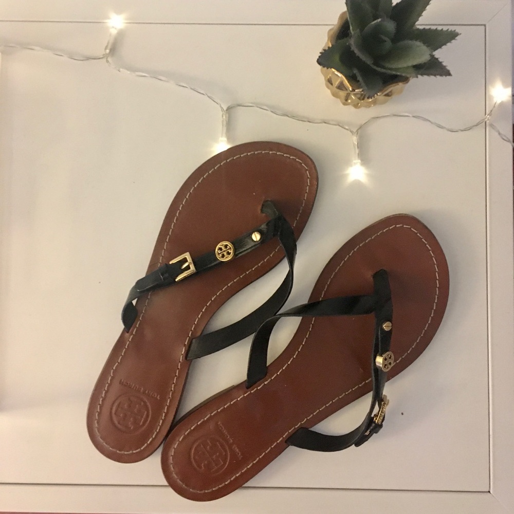 Tory Burch Buckle Logo Flip Flops
